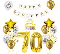 Ballon 70e anniversaire Décoration Man Gol White Birthday Deco 70 ans de décoration d'anniversaire Ballon en feuille d'or blanc 70e anniversaire femme garçon Torsendeko 70e Joyeux anniversaire Déco