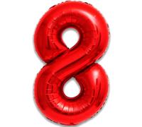 Ballon 8 Anniversaire Numero 8 Foil Rouge, Ballon Metallique Rouge XXL Geant 100cm Decoration Anniversaire. Air ou Helium
