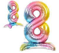 Ballon 8 Anniversaire Numero 8 Pastel Multicolore, Ballon Metallique Multicolor Debout XXL Geant 82cm Decoration Anniversaire. Air.