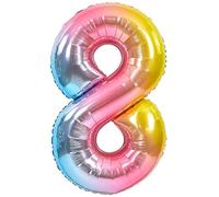 Ballon 8 Anniversaire Numero 8 Pastel Multicolore, Ballon Metallique Multicolor XXL Geant 100cm Decoration Anniversaire. Air ou Helium