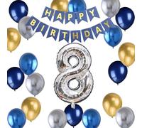 Ballon 8e anniversaire - Décoration d'anniversaire 8 ans garçon - Ballon à l'hélium - Ballon géant en aluminium en forme du chiffre 8 - Décoration d'anniversaire garçon (8)