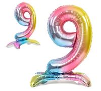 Ballon 9 Anniversaire Numero 9 Pastel Multicolore, Ballon Metallique Multicolor Debout XXL Geant 82cm Decoration Anniversaire. Air.