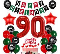 Ballon 90 ans anniversaire Rouge Vert,Decoration 90 ans anniversaire Femme Homme,90 Ans Décorations Anniversaire Rouge Vert Noir,90 Anniversaire Femme Ballon,90 ans Vert Rouge Ballons de fête