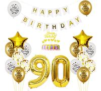 Ballon 90e anniversaire Décoration Man Gol White Birthday Deco 90 ans de décoration d'anniversaire Ballon en feuille d'or blanc 90e anniversaire femme garçon Torsendeko 90e Joyeux anniversaire Déco