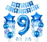 Ballon 9er Anniversaire Bleu, Ballon 9 Déco Anniversaire, Ballon Feuille Happy Birthday, Ballon Géant Feuille Numéro 9, Ballon 9 Déco Anniversaire, Déco Anniversaire Garçon 9 an