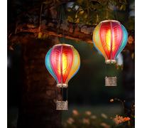 Lampe solaire à suspendre Lampe d'extérieur Ballon à air chaud multicolore Effet de feu Décoration de jardin Lampe de balcon, 20x 0,5W 1600K blanc chaud, DxH 14 x 46,5 cm, 2 pièces