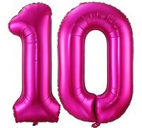 Ballon à l'hélium en forme de chiffre 10 en feuille d'aluminium Mylar géant en forme de chiffre 101,6 cm pour femme, décoration de fête d'anniversaire, de mariage, rose vif