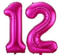 Ballon à l'hélium en forme de chiffre 12 en feuille d'aluminium Mylar géant en forme de chiffre 101,6 cm pour femme, décoration de fête d'anniversaire, de mariage, rose vif