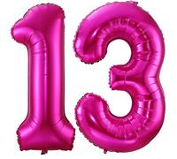 Ballon à l'hélium en forme de chiffre 13 en feuille d'aluminium Mylar géant en forme de chiffre 101,6 cm pour femme, décoration de fête d'anniversaire, de mariage - Rose vif