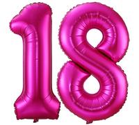 Ballon à l'hélium en forme de chiffre 18 en feuille d'hélium Mylar géant en forme de chiffre 101,6 cm pour femme, décoration de fête d'anniversaire, de mariage, rose vif