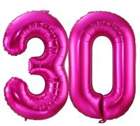 Ballon à l'hélium en forme de chiffre 30 en feuille d'aluminium Mylar géant en forme de chiffre 30 pour femme - 101,6 cm - Décoration de fête d'anniversaire, de mariage - Rose vif