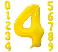 Ballon à l'hélium en forme de chiffre 4 pour fête prénatale, fête prénatale, décoration de fête d'anniversaire, garçons et filles - 101,6 cm - jaune citron