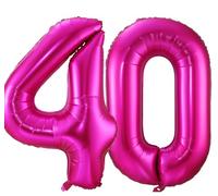 Ballon à l'hélium en forme de chiffre 40 en feuille d'aluminium Mylar géant en forme de chiffre 40 pour femme - 101,6 cm - Décoration de fête d'anniversaire, de mariage - Rose vif