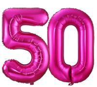 Ballon à l'hélium en forme de chiffre 50 en feuille d'aluminium Mylar géant en forme de chiffre 50 pour femme - 101,6 cm - Décoration de fête d'anniversaire, de mariage - Rose vif