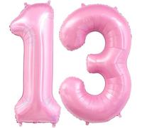 Ballon à l'hélium en mylar pour fête d'anniversaire Motif chiffre 13 Rose pastel 101,6 cm