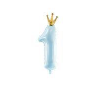 BALLON ALU CHIFFRE 1 COURONNE 30X90CM BLEU CIEL