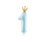 BALLON ALU CHIFFRE 1 COURONNE 30X90CM BLEU CIEL