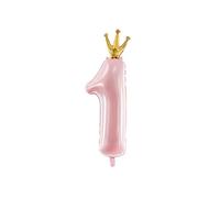 BALLON ALU CHIFFRE 1 COURONNE 30X90CM ROSE CLAIR