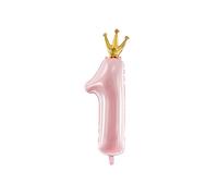 BALLON ALU CHIFFRE 1 COURONNE 30X90CM ROSE CLAIR