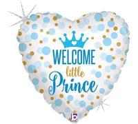 GRABO Ballon en Mylar Glitter Holographic en Forme de cœur Welcome Little Prince 46 cm Gonflable à l'hélium