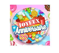 Ballon Alu Rond JOYEUX ANNIVERSAIRE BONBONS BLEU 45 cm