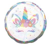 BALLON ALU ROND LICORNE MAGIQUE FLEURS 43CM IRISÉ