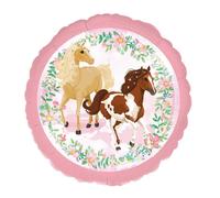 BALLON ALU ROND PONEY CHEVAUX FLEURS 43CM