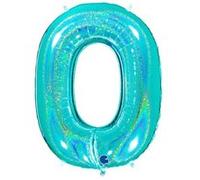 Ballon Aluminium Chiffre 0 Bleu Tiffany Holographique 40 102 Cm Grabo Balloons® - Bleu Tiffany Bleu G