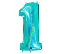 Ballon Aluminium Chiffre 1 Bleu Tiffany Holographique 40 102 Cm Grabo Balloons® - Bleu Tiffany Bleu G