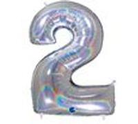 Ballon Aluminium Chiffre 2 Argent Holographique 40" 102 Cm Grabo Balloons® - Argent Gris G