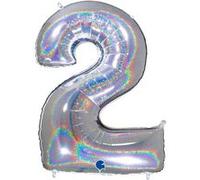 Ballon Aluminium Chiffre 2 Argent Holographique 40 102 Cm Grabo Balloons® - Argent Gris G