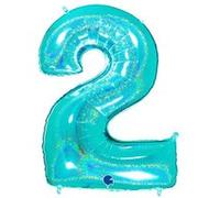 Ballon Aluminium Chiffre 2 Bleu Tiffany Holographique 40 102 Cm Grabo Balloons® - Bleu Tiffany Bleu G