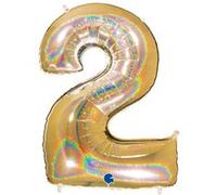 Ballon Aluminium Chiffre 2 Or G5 Holographique 40 102 Cm Grabo Balloons® - Or Jaune G