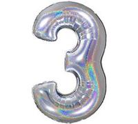Ballon Aluminium Chiffre 3 Argent Holographique 40 102 Cm Grabo Balloons® - Argent argent G