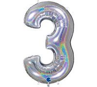 Ballon Aluminium Chiffre 3 Argent Holographique 40 102 Cm Grabo Balloons® - Argent Gris G