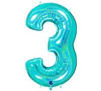Ballon Aluminium Chiffre 3 Bleu Tiffany Holographique 40 102 Cm Grabo Balloons® - Bleu Tiffany Bleu G
