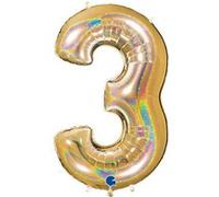 Ballon Aluminium Chiffre 3 Or G5 Holographique 40 102 Cm Grabo Balloons® - Or Jaune G