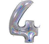 Ballon Aluminium Chiffre 4 Argent Holographique 40 102 Cm Grabo Balloons® - Argent Gris G