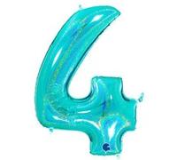 Ballon Aluminium Chiffre 4 Bleu Tiffany Holographique 40 102 Cm Grabo Balloons® - Bleu Tiffany Bleu G