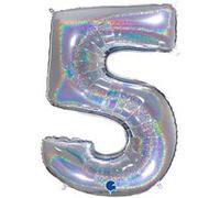 Ballon Aluminium Chiffre 5 Argent Holographique 40 102 Cm Grabo Balloons® - Argent Gris G