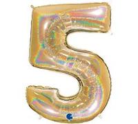 Ballon Aluminium Chiffre 5 Or G5 Holographique 40 102 Cm Grabo Balloons® - Or Jaune G