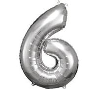 ballon aluminium chiffre 6 88cm argent - amscan 9906291 Gris
