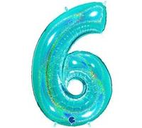 Ballon Aluminium Chiffre 6 Bleu Tiffany Holographique 40 102 Cm Grabo Balloons® - Bleu Tiffany Bleu G