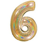 Ballon Aluminium Chiffre 6 Or G5 Holographique 40 102 Cm Grabo Balloons® - Or G
