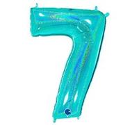 Ballon Aluminium Chiffre 7 Bleu Tiffany Holographique 40 102 Cm Grabo Balloons® - Bleu Tiffany Bleu G