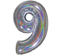 Ballon Aluminium Chiffre 9 Argent Holographique 40 102 Cm Grabo Balloons® - Argent argent G
