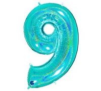 Ballon Aluminium Chiffre 9 Bleu Tiffany Holographique 40 102 Cm Grabo Balloons® - Bleu Tiffany Bleu G