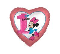 BALLON ALUMINIUM CUR 1ER ANNIVERSAIRE MINNIE 43CM Rose, Fuchsia