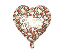 BALLON ALUMINIUM CUR JE T'AIME MAMAN FLEURS 35CM Rose, Fuchsia