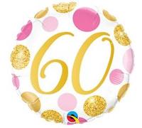 Ballon Aluminium Happy Birthday 60 Pois Rose Et Or 45 Cm 18 Qualatex® - Blanc - 18 / 45 cm de diamètre Blanc G